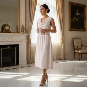 Donna Karan White Draped Belted Dress – Size 14 – NWT – Zip Closure